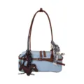 Retro niche bowling shoulder bag for women, trendy PU leather casual tote with puppy pendant. - Ice Melt Blue
