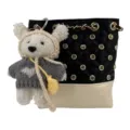 Sac seau strassé style coréen avec mignon porte-clés en peluche ours, design noir et blanc. - Avec Pendentif / Noir