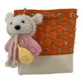 Sac seau matelassé orange chic avec strass et joli pendentif ours blanc pour les femmes. - Avec Pendentif / Orange