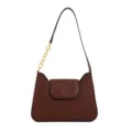 Sac à bandoulière marron foncé tissé sous les bras avec chaîne dorée élégante pour femme. - Café