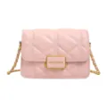 Pink quilted chain shoulder bag for women, luxury style small square crossbody bag daily use. - Pink