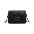 Black quilted chain shoulder bag, stylish luxury small square handbag for women daily wear. - Black