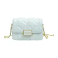 Light blue quilted chain shoulder bag for women, trendy chic designer style crossbody bag. - Blue