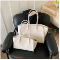 Ensemble de sacs cabas fourre-tout beige en cuir PU grande capacité, sac bandoulière chic. - L / Blanc