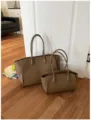 Grand sac cabas marron sac porté épaule décontracté sac à main quotidien en cuir PU - L / Gris Éléphant
