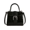 Élégant sac à main noir avec motif croco et boucle argentée tendance pour femme chic. - Noir