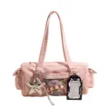 Sac cabas épaule ita bag rose motif étoile avec poche transparente et peluche mignonne. - Avec Pendentif / Rose