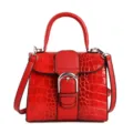 Rode krokodil patroon lederen handtas vintage elegante crossbody schoudertas voor dames - Rood