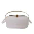 Borsa a mano minimalista in pelle bianca da donna, elegante borsa a tracolla con chiusura dorata. - Bianco