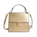 Elegant gold square handbag with top handle and shoulder strap, stylish women's crossbody bag. - Gold