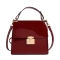 Elegante Glänzende Weinrote Lackleder Handtasche Modische Umhängetasche Gold Schloss - Rot