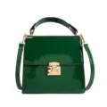 Elegante dunkelgrüne Lackleder Handtasche, stilvolle Umhängetasche für Damen. - Grün
