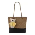 Sac à épaule matelassé vintage avec strass et joli pendentif ourson pour le quotidien. - Avec Pendentif / Kaki