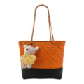 Sac à bandoulière matelassé orange avec strass, chaîne et charmant pendentif d'ours. - Avec Pendentif / Orange