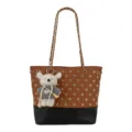 Borsa a tracolla trapuntata con strass vintage da donna, elegante borsa tote con ciondolo a orsetto. - Marrone