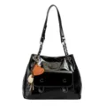 Sac à épaule en cuir verni noir avec bandoulière chaîne, sac cabas rétro pour le travail. - Avec Pendentif / Noir