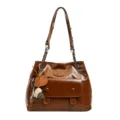 Sac à épaule vintage en cuir PU marron avec chaîne, grand cabas fourre-tout pour femmes. - Avec Pendentif / Marron