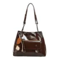 Sac à épaule vintage en cuir marron avec chaîne, grande capacité fourre-tout pour femme. - Avec Pendentif / Café
