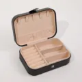 Portable PU leather jewelry box, ring and necklace storage organizer case for travel. - 16*11*5 / Black