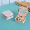 Portable velvet jewelry box with mirror, small square travel storage organizer for rings earrings. - 10*10*5 / Pink