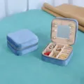 Blue velvet portable jewelry box with mirror, multi-functional rings and earrings storage organizer. - 10*10*5 / Light Blue