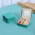 Green velvet travel jewelry box with mirror, portable mini storage organizer for rings and earrings. - 10*10*5 / Dark Green