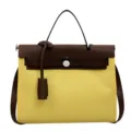 Sac à main en toile bicolore élégant avec poignée supérieure et bandoulière pour le travail. - Jaune