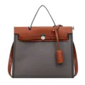 Sac à main élégant en toile et cuir avec poignée supérieure pour femmes design de bureau - Gris