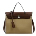 Élégant sac à main en toile et cuir avec poignée et bandoulière pour le quotidien. - Kaki