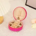 Portable round PU leather jewelry box with mirror, pink travel zipper storage case for rings earrings. - 10*10*5 / Mirror Rose Red