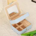 Portable multi-layer travel jewelry storage box with mirror, velvet lining and ring slots. - 10.7*9*6 / Blue Double-Layer Square Jewelry Box with Mirror