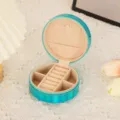 Portable round PU leather jewelry box with zipper, ring slots and multi-compartment storage. - 10*10*5 / Mirror Blue
