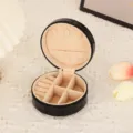 Portable round PU leather jewelry box with soft velvet lining and multiple practical compartments. - 10*10*5 / Mirror Black