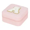 Pink travel jewelry box with gold trim letter A monogram, portable ring and earring case. - Letter A / 10x10x5cm / Pink