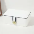 White PU leather jewelry box with rhinestone lock, double layer storage for earrings. - Double Layer Large 23.5*16*9 / White
