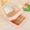 Portable mini pink leather jewelry box with built-in mirror and ring slots for travel use - 10.7*9*6 / Pink Double-Layer Square Mirror Jewelry Box