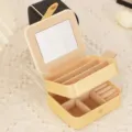 Boîte à bijoux de voyage portable, organisateur en cuir PU jaune multicouche avec miroir. - 10,7*9*6 / Boîte à bijoux carrée champagne à deux couches avec miroir