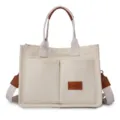 Segeltuch Tragetasche lässige Schulter Handtasche cremeweiß Pendlertasche Fronttaschen - L34 H25 D14 / Gebrochenes Weiß