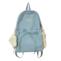 Light blue casual student backpack for women with bow decoration, large capacity travel daypack. - Blue