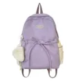 Zaino casual da scuola viola chiaro da donna stile coreano versatile con fiocco e tasca - Taglia L / Viola