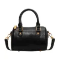 Classic black PU leather Boston handbag with top handles and metallic hardware for women. - S / Black