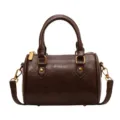 Vintage brown PU leather Boston handbag for women, chic commuting crossbody bag variant. - S / Coffee