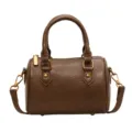 Brown PU leather Boston bag, retro top handle handbag with comfortable shoulder strap. - S / Mud Color