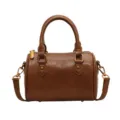 Brown PU leather Boston bag, retro handbag, casual crossbody shoulder bag for women. - S / Brown