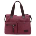 Borsa a tracolla in tela retrò grande capacità viaggio tempo libero tote bag per adulti - Viola e Caffè