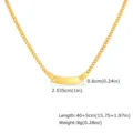 Gold stainless steel curb chain necklace detail with blank curved ID plate and size specs. - Gold Style (NC-3045G) / Gold