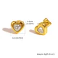 Elegant stainless steel heart stud earrings with sparkling cubic zirconia for daily wear fashion. - Simple Heart Style (ES-640G) / 1x0.9cm / Gold