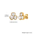 Women's stainless steel zircon stud earrings with a chic heart flower clover design, gold tone. - Three Hearts Clover Style (ES-742G)