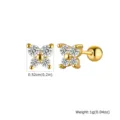 Gold stainless steel four-leaf clover cubic zirconia stud earrings with screw ball back. - Screw Back Four-Leaf Clover Style (ES-780G04)