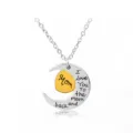 Silver crescent moon necklace with gold heart pendant engraved with Mom and love message. - Mom Moon Heart Necklace (A1126-Mom) / Gold and Silver Two-tone
